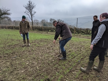 Four people stood in an arable field