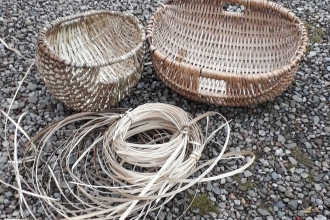 Handmade hazel baskets displayed