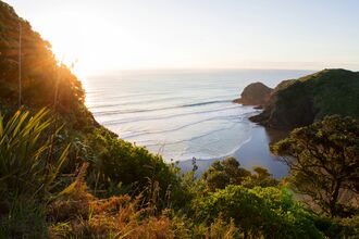Scenic view of sea and mountains
