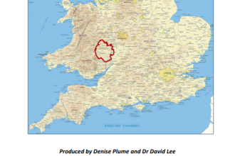 Document cover with central image of a map of southern UK with Herefordshire outlined in red and black and white image of a bat in top left corner