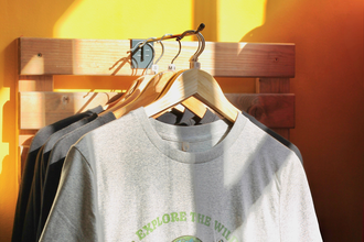 T-shirts hung on a rail