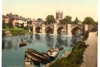 An archive image of the River Wye and Hereford Cathedral