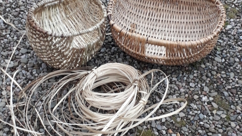 Handmade hazel baskets displayed