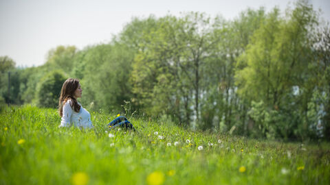 woman sitting in meadow