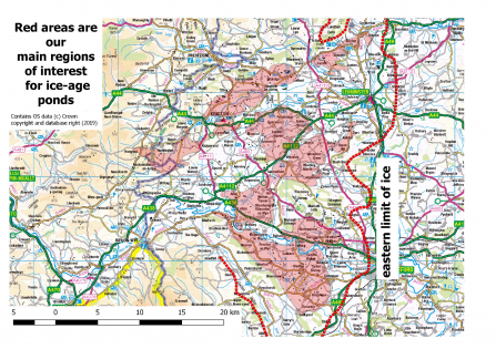 Map showing Ice Age Pond Areas in Herefordshire
