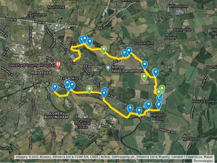 Map with route marked in yellow