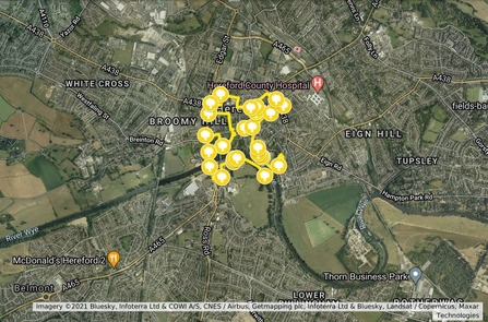 City map with route marked in yellow