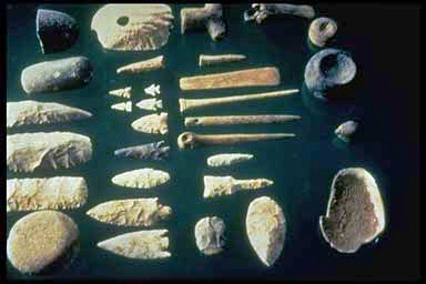 Shaped stones laid out on a dark background