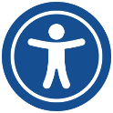 Online accessibility symbol: white figure in blue circle