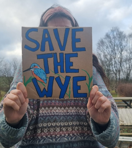 Woman with placard saying 'save the wye'