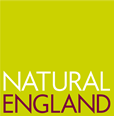 Natural England logo; a green square with text