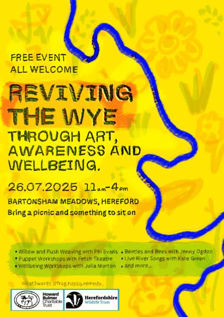 Poster with yellow background and blue wiggly line representing the course of the river