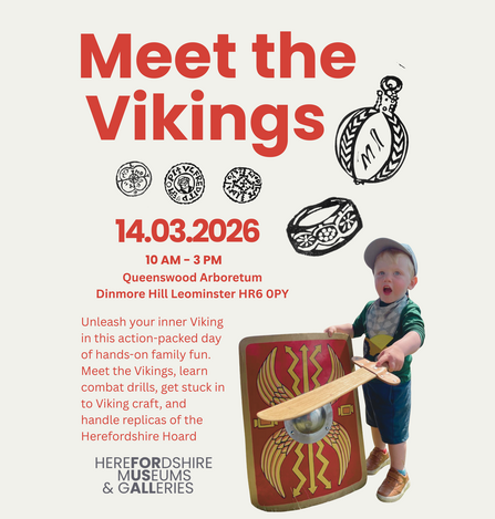 Poster with photo of young boy with a wooden sword and shield