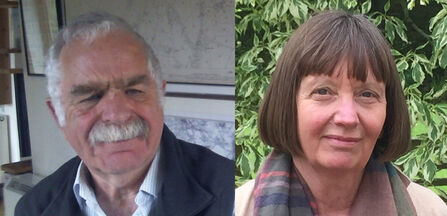 Head portraits of a man with grey hair and a moustache and a woman with brown hair in a bob